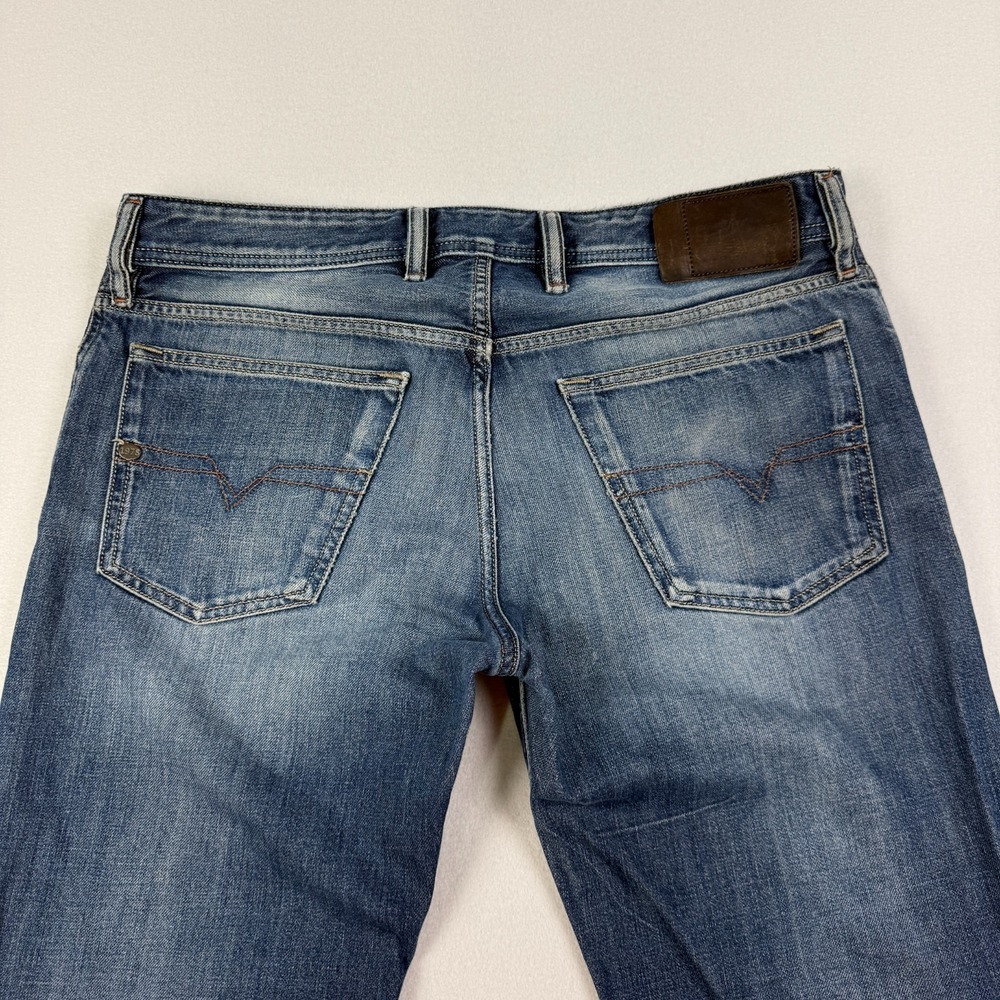 Diesel Industry Mens Button Fly Jeans 34x32 Waykee Straight Distress Worn Heels - Picture 16 of 16